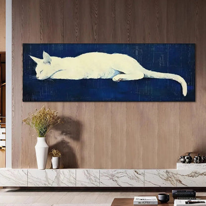 Sleeping White Cat Panoramic – Cat Oil Painting, view 5