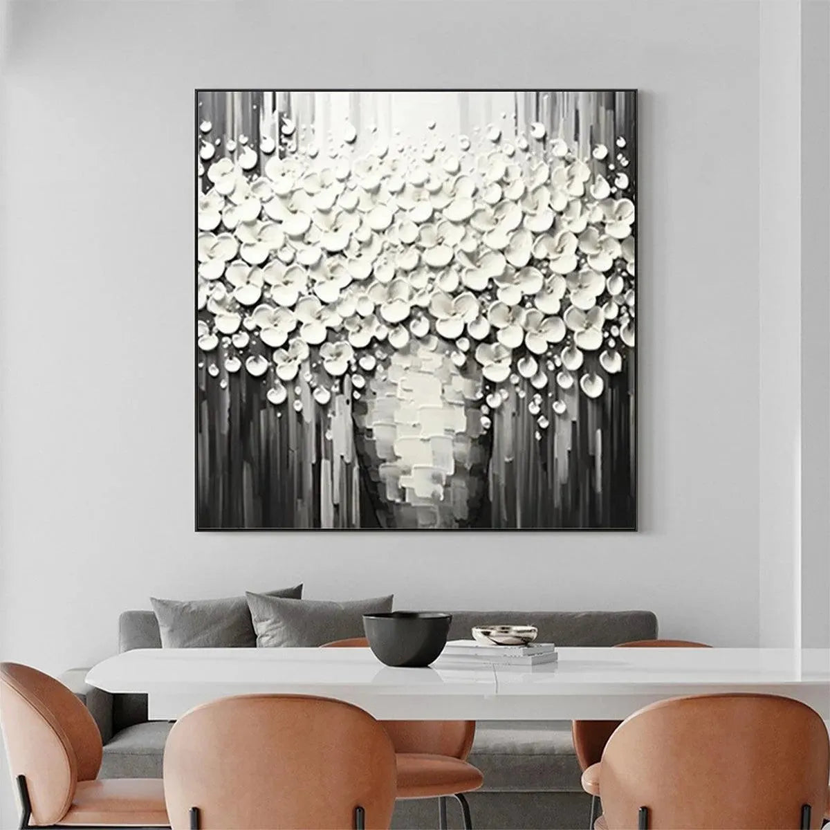 Grey and White Wabi-Sabi Bouquet Textured Painting – White Bouquet