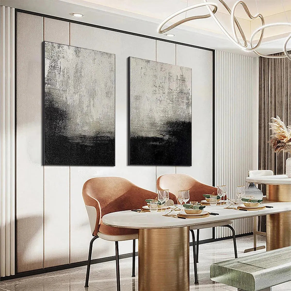 Black & White Abstract Diptych – Wabi-Sabi Abstract Oil Painting, view 3