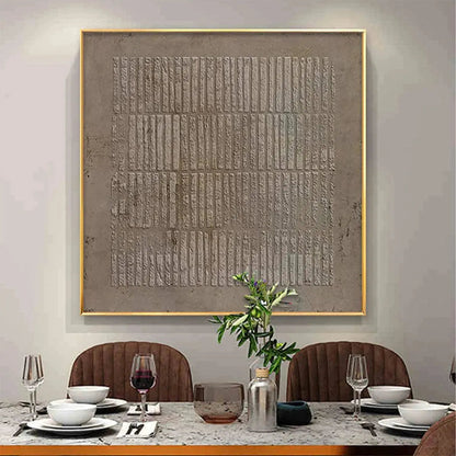 Brown Wabi-Sabi Abstract Textured Oil Painting – Textured Brown Grid
