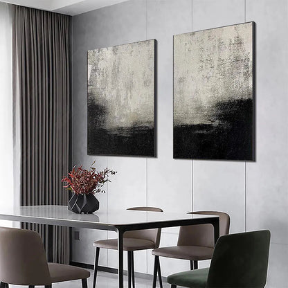 Black & White Abstract Diptych – Wabi-Sabi Abstract Oil Painting, view 5