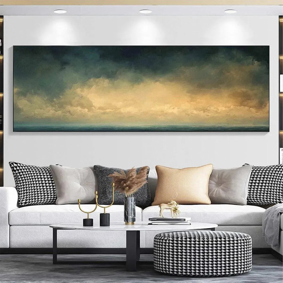 Golden Clouds hand-painted gold and ivory textured seascape painting rolled canvas option