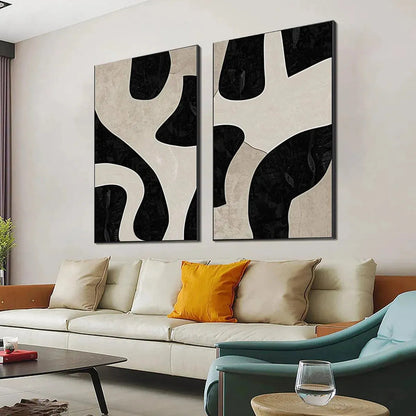 Black & Beige Abstract Diptych – Wabi-Sabi Abstract Oil Painting, view 4