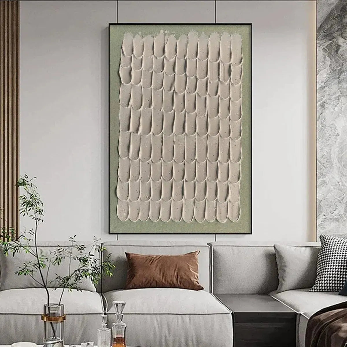 Green Wabi-Sabi Landscape Textured Oil Painting – Textured Scales