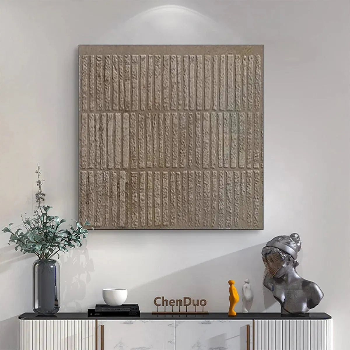 Textured Brown Grid – Wabi-Sabi Abstract Oil Painting, view 2