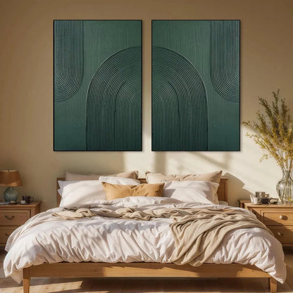 Green Textured Arches Diptych – Wabi-Sabi Abstract Oil Painting, view 4