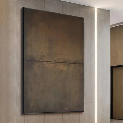 Brown Wabi-Sabi Landscape Oil Painting – Umber Abstract Landscape