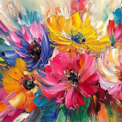 Colorful Bouquet Impasto Oil Painting – Vibrant Bloom