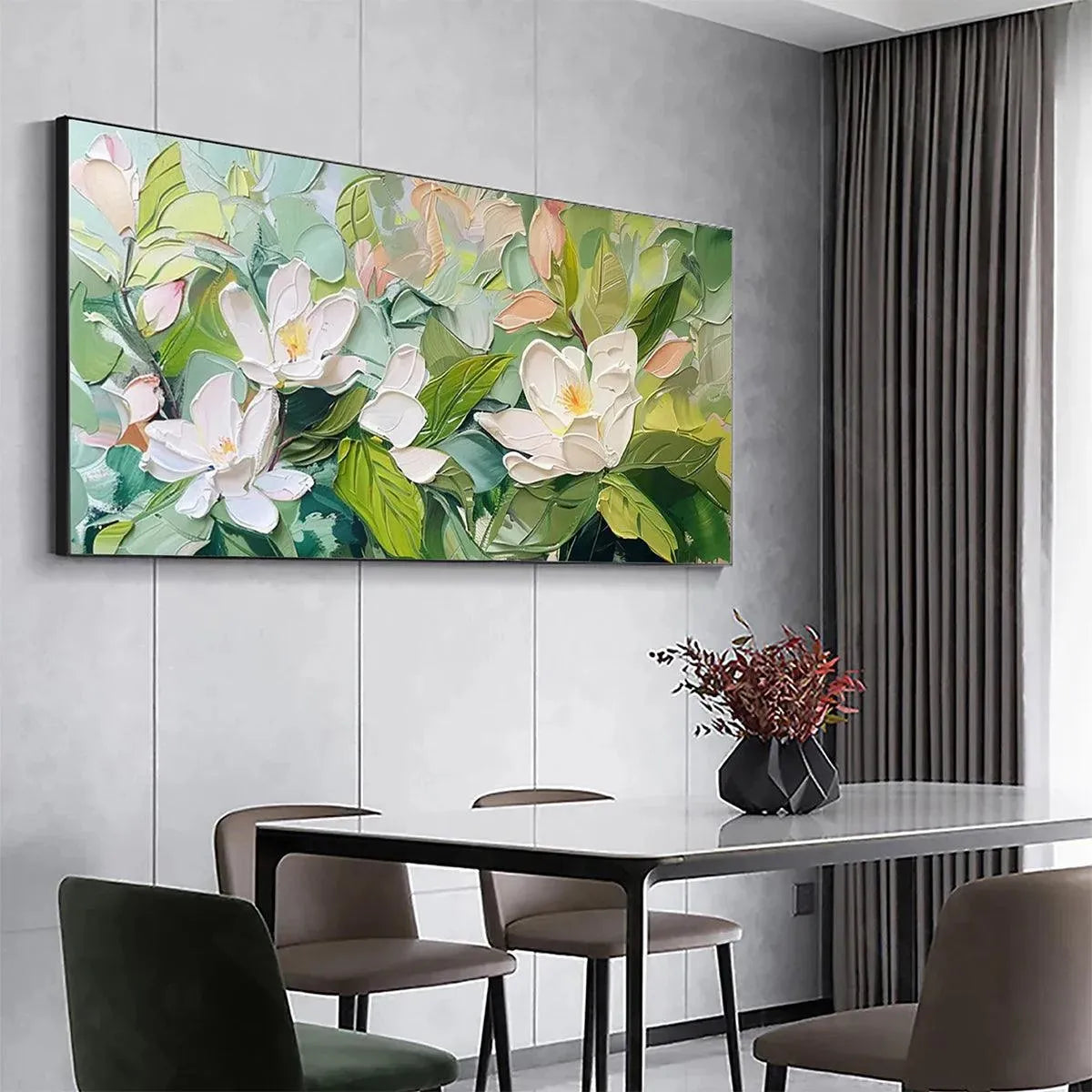 Green Magnolia Impasto Painting – Magnolia Blossoms