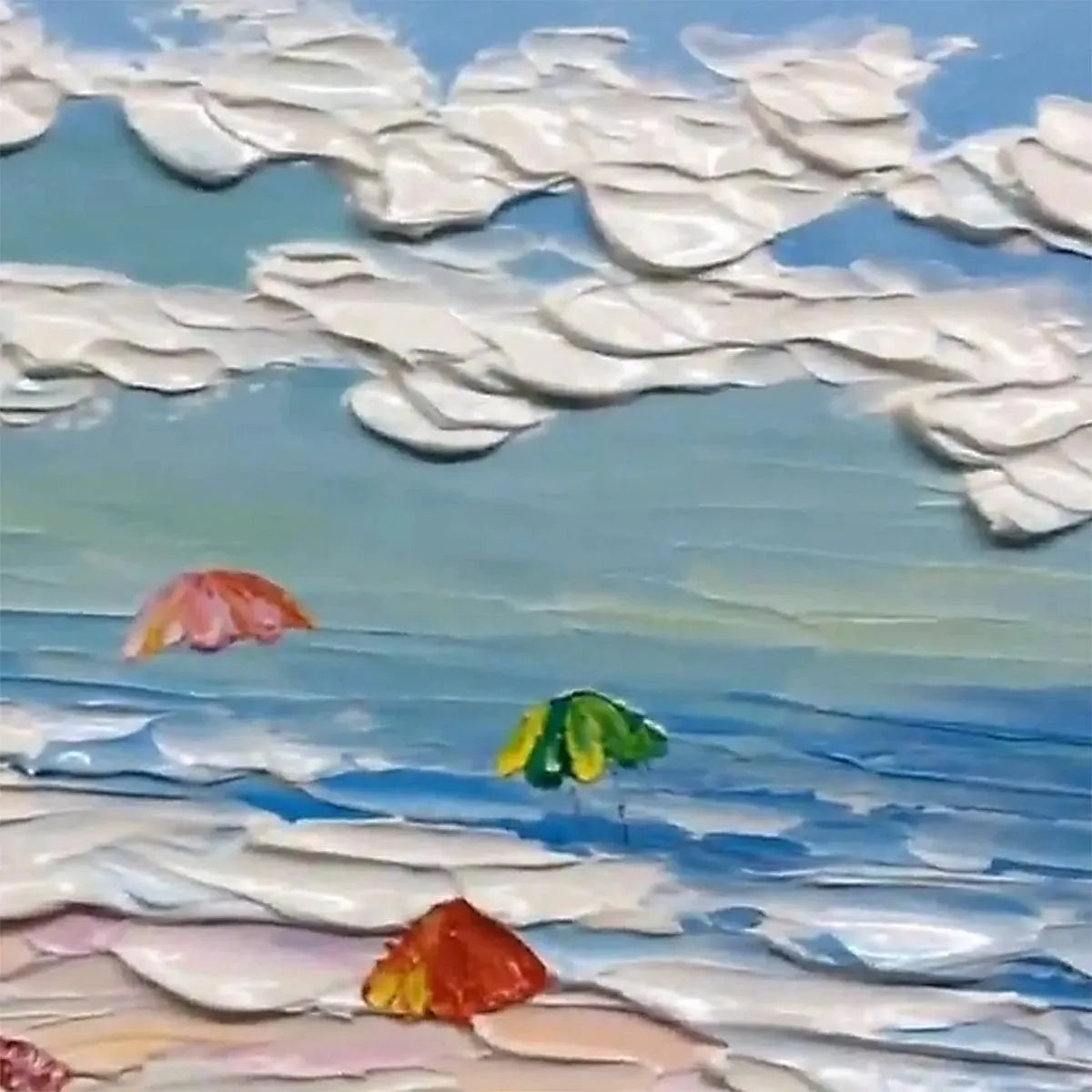 Seaside Celebration hand-painted sand and ivory textured beach scene painting shown with gold frame