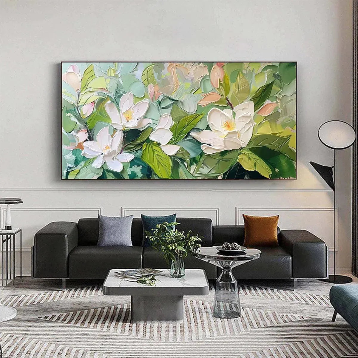 Green Magnolia Impasto Painting – Magnolia Blossoms