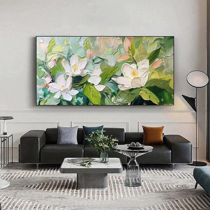 Green Magnolia Impasto Painting – Magnolia Blossoms