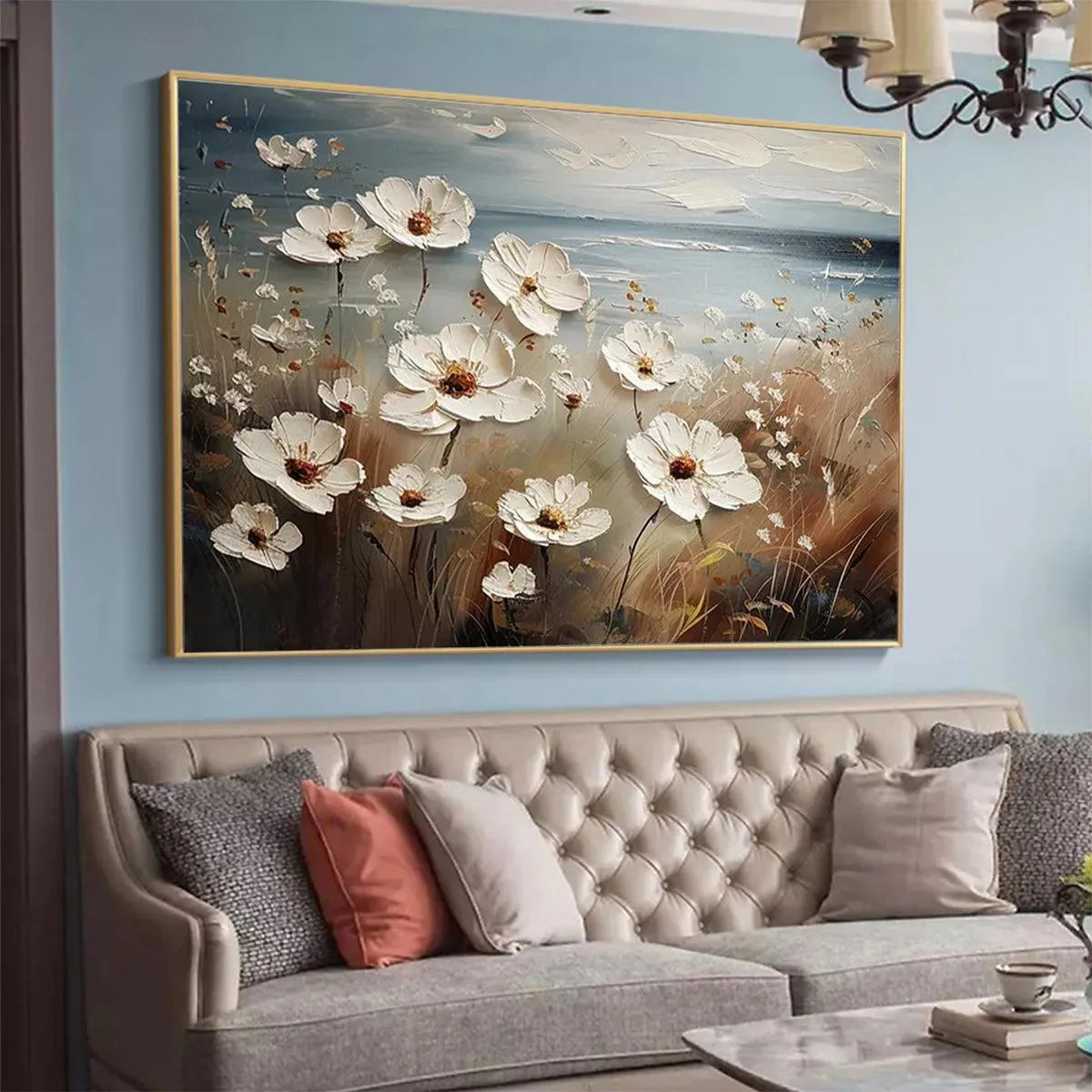 White Coastal Floral Impasto Painting – Seaside Blossoms