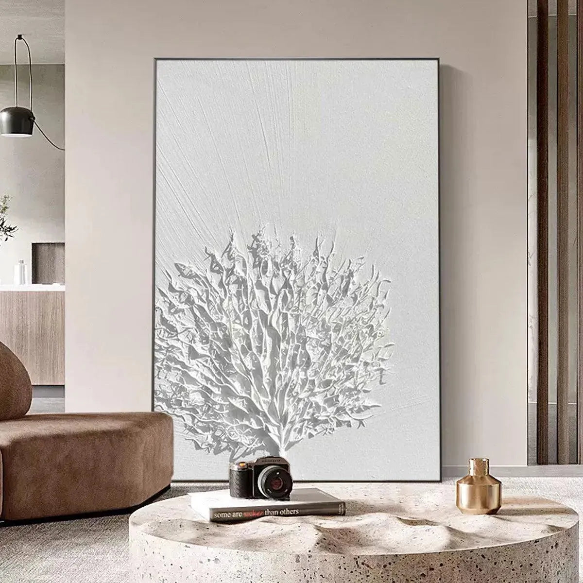 White Wabi-Sabi Tree Textured Oil Painting – White Textured Tree