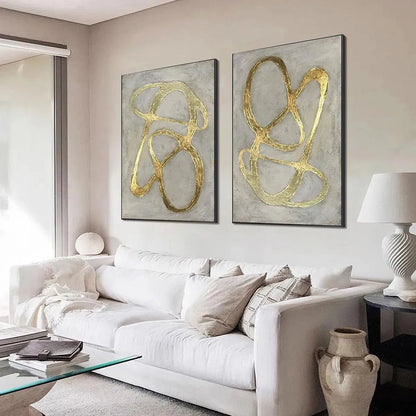 Gold Wabi-Sabi Abstract Textured Oil Painting – Golden Abstract Diptych
