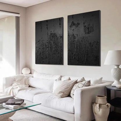 Black Textured Diptych – Wabi-Sabi Abstract Oil Painting, view 5