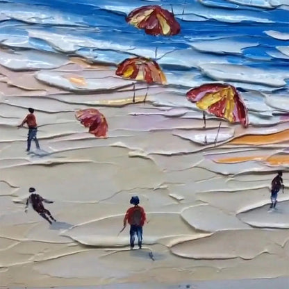 Seaside Celebration hand-painted sand and ivory textured beach scene painting rolled canvas option