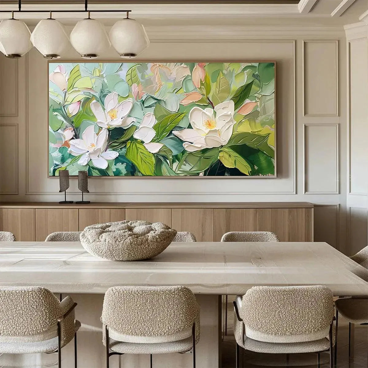 Green Magnolia Impasto Painting – Magnolia Blossoms