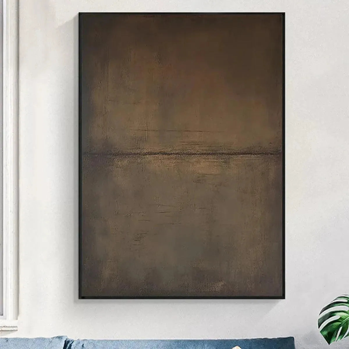 Brown Wabi-Sabi Landscape Oil Painting – Umber Abstract Landscape