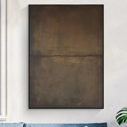 Brown Wabi-Sabi Landscape Oil Painting – Umber Abstract Landscape