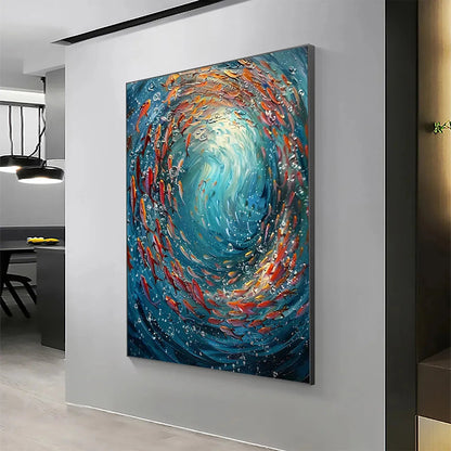 Coral Dance hand-painted coral and ivory textured school of fish painting rolled canvas option