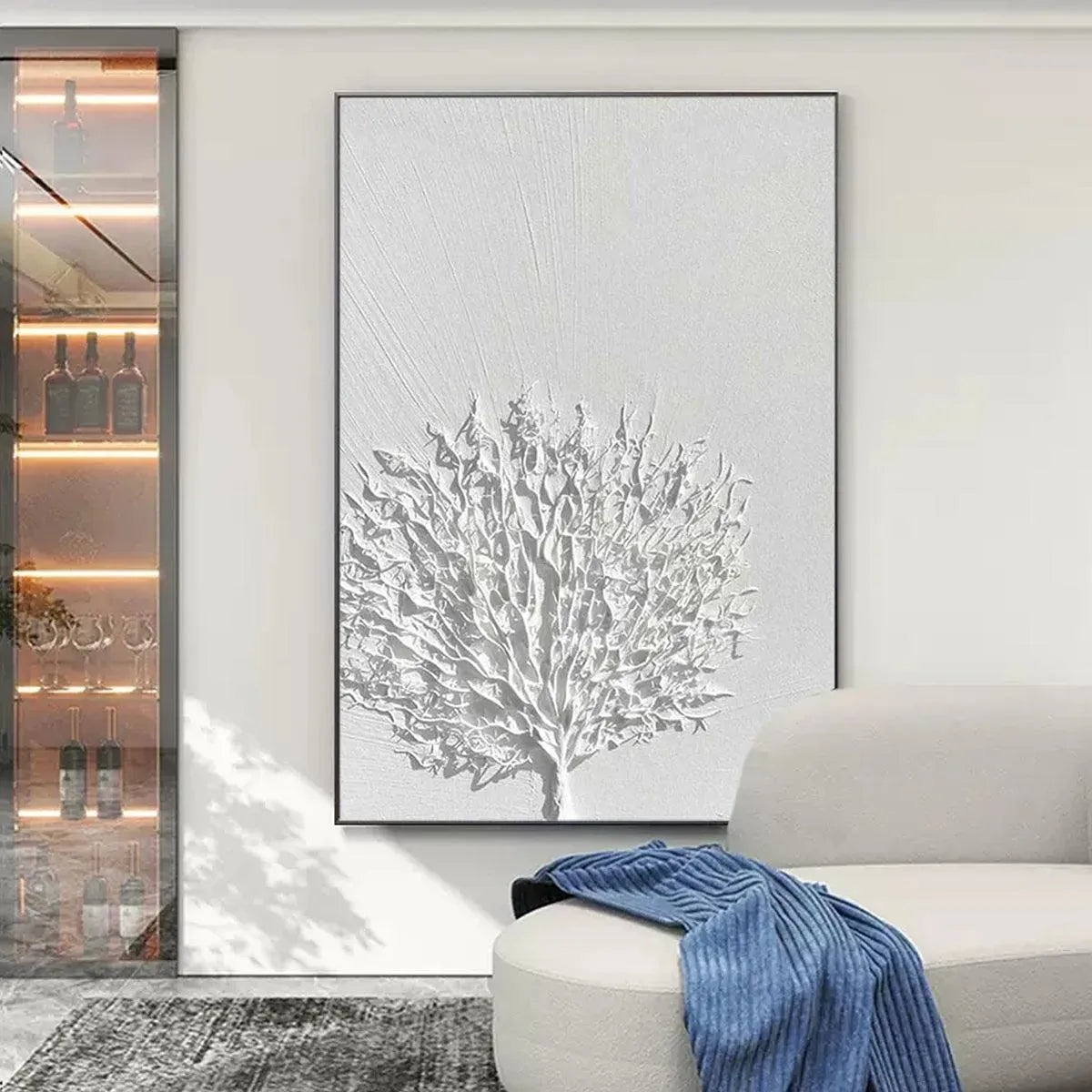 White Textured Tree – Wabi-Sabi Tree Oil Painting, view 2