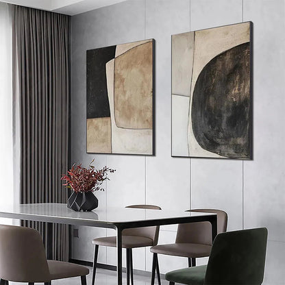 Abstract Geometric Diptych – Wabi-Sabi Geometric Oil Painting, view 4