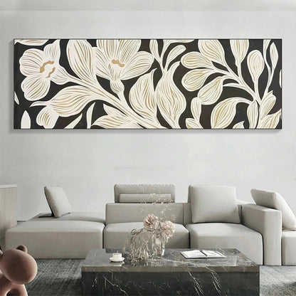 Gold and Black Floral Painting – Golden Floral Panoramic