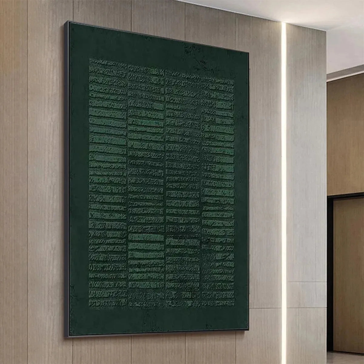 Dark Green Textured Grid – Wabi-Sabi Abstract Oil Painting, view 3