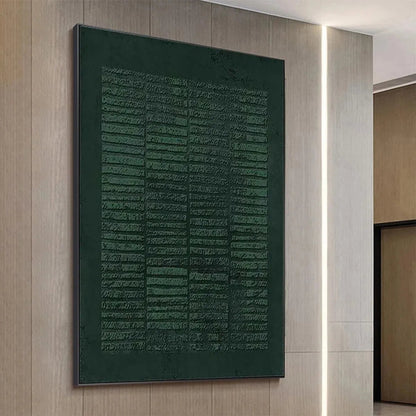 Dark Green Textured Grid – Wabi-Sabi Abstract Oil Painting, view 3