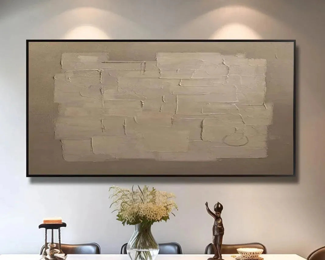 Taupe Wabi-Sabi Abstract Textured Oil Painting – Textured Taupe Abstract
