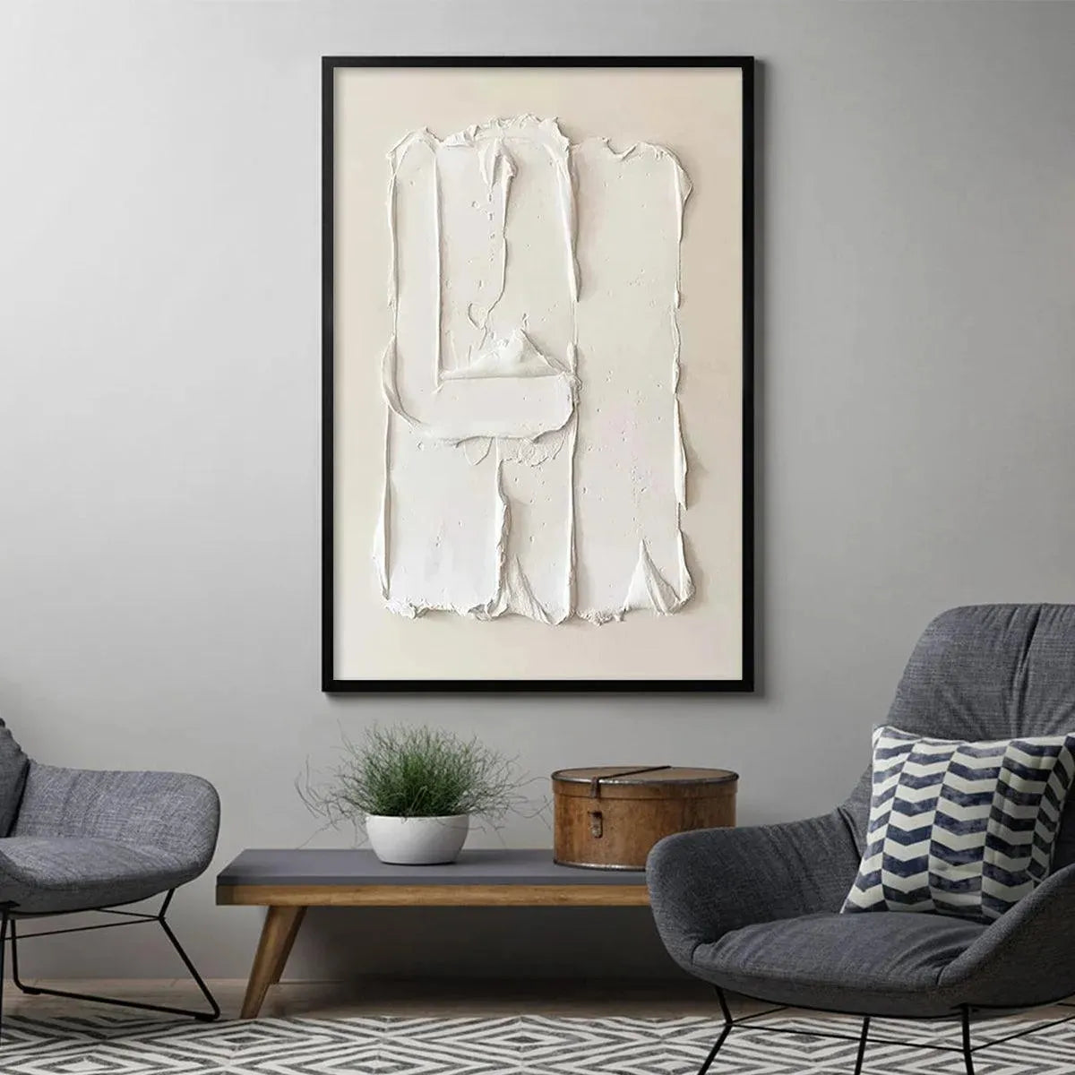 White Textured Relief – Wabi-Sabi Landscape Oil Painting, view 4