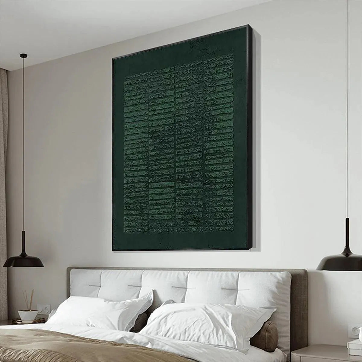 Dark Green Textured Grid – Wabi-Sabi Abstract Oil Painting, view 4