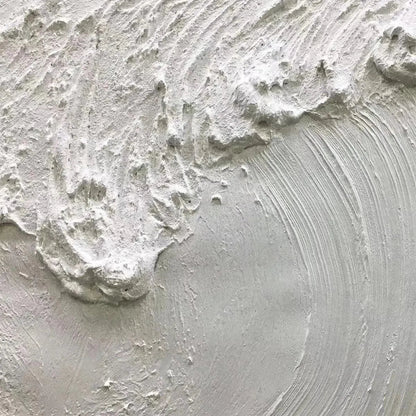 Frozen Tide hand-painted white and soft beige textured ocean wave painting shown with gold frame
