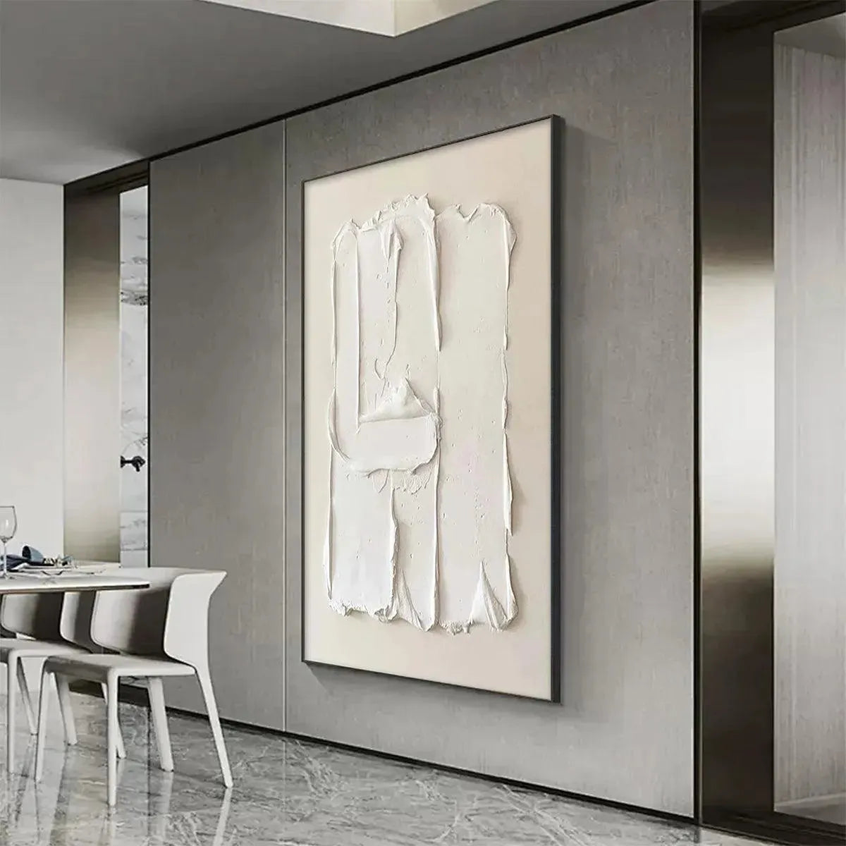 White Textured Relief – Wabi-Sabi Landscape Oil Painting, view 5