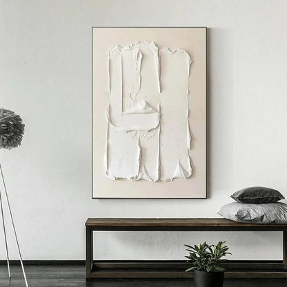 White Wabi-Sabi Landscape Textured Oil Painting – White Textured Relief