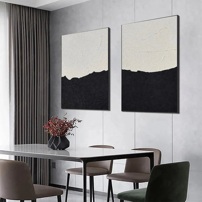 Black & White Abstract Landscape Diptych – Wabi-Sabi Landscape Oil Painting, view 5