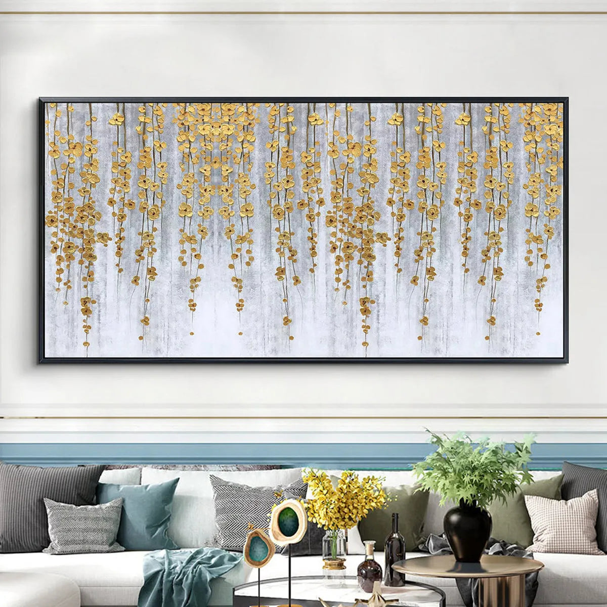 Golden Rain – Minimalist Floral Oil Painting, view 5