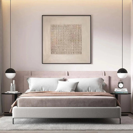 Beige Grid – Wabi-Sabi Geometric Oil Painting, view 2