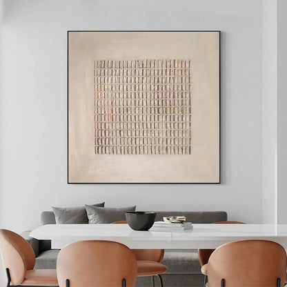 Beige Grid – Wabi-Sabi Geometric Oil Painting, view 4