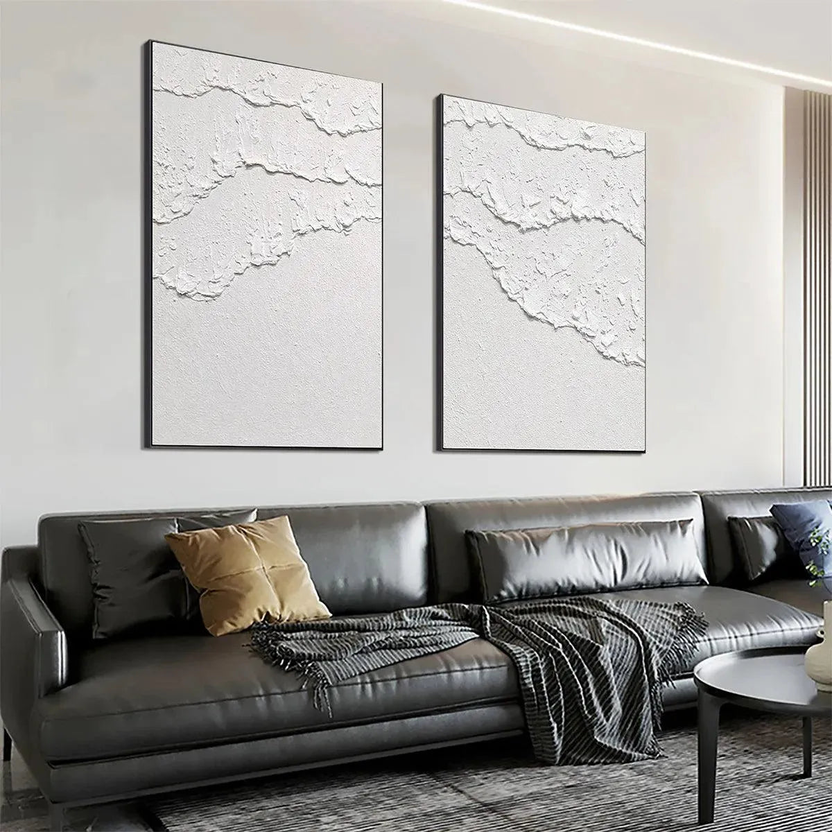 White Textured Waves Diptych – Wabi-Sabi Seascape Impasto Oil Painting, view 4