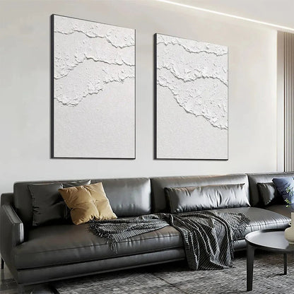 White Textured Waves Diptych – Wabi-Sabi Seascape Impasto Oil Painting, view 4