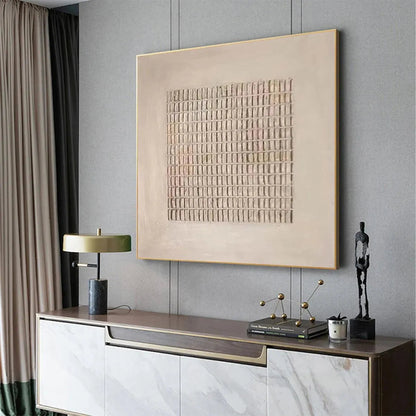 Beige Wabi-Sabi Geometric Textured Oil Painting – Beige Grid