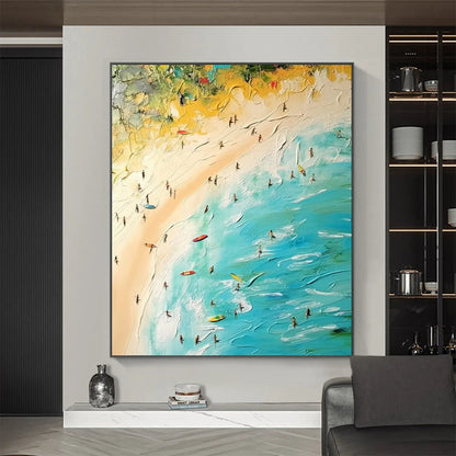 Seaside Reverie hand-painted sand and ivory textured beach scene painting shown as stretched canvas