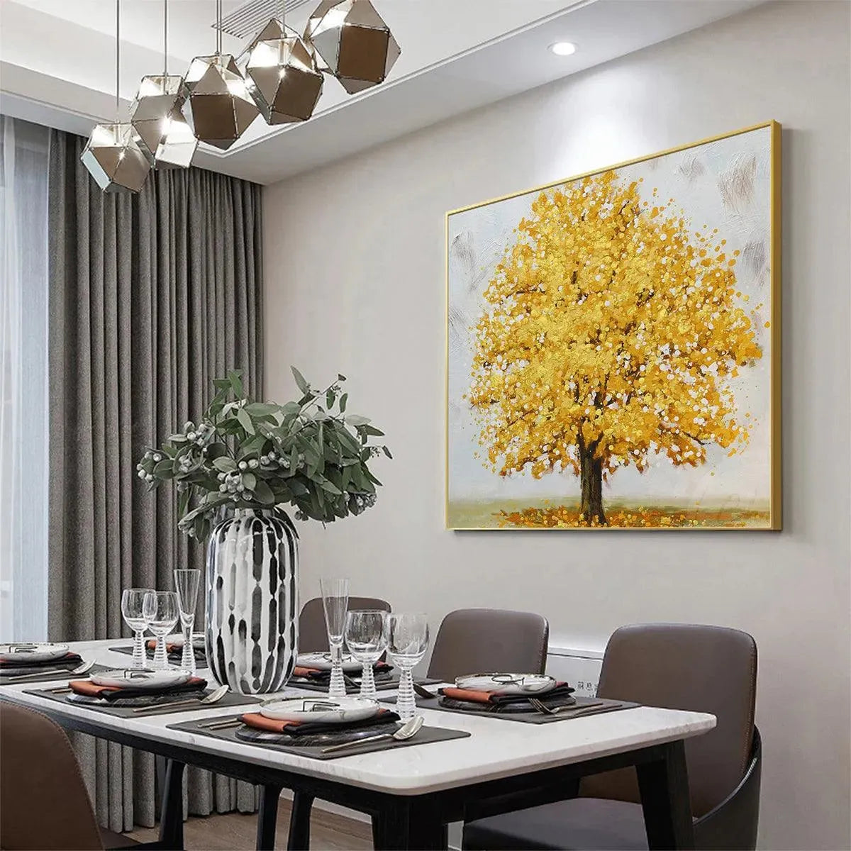 Golden Majesty hand-painted gold and ivory textured tree painting rolled canvas option
