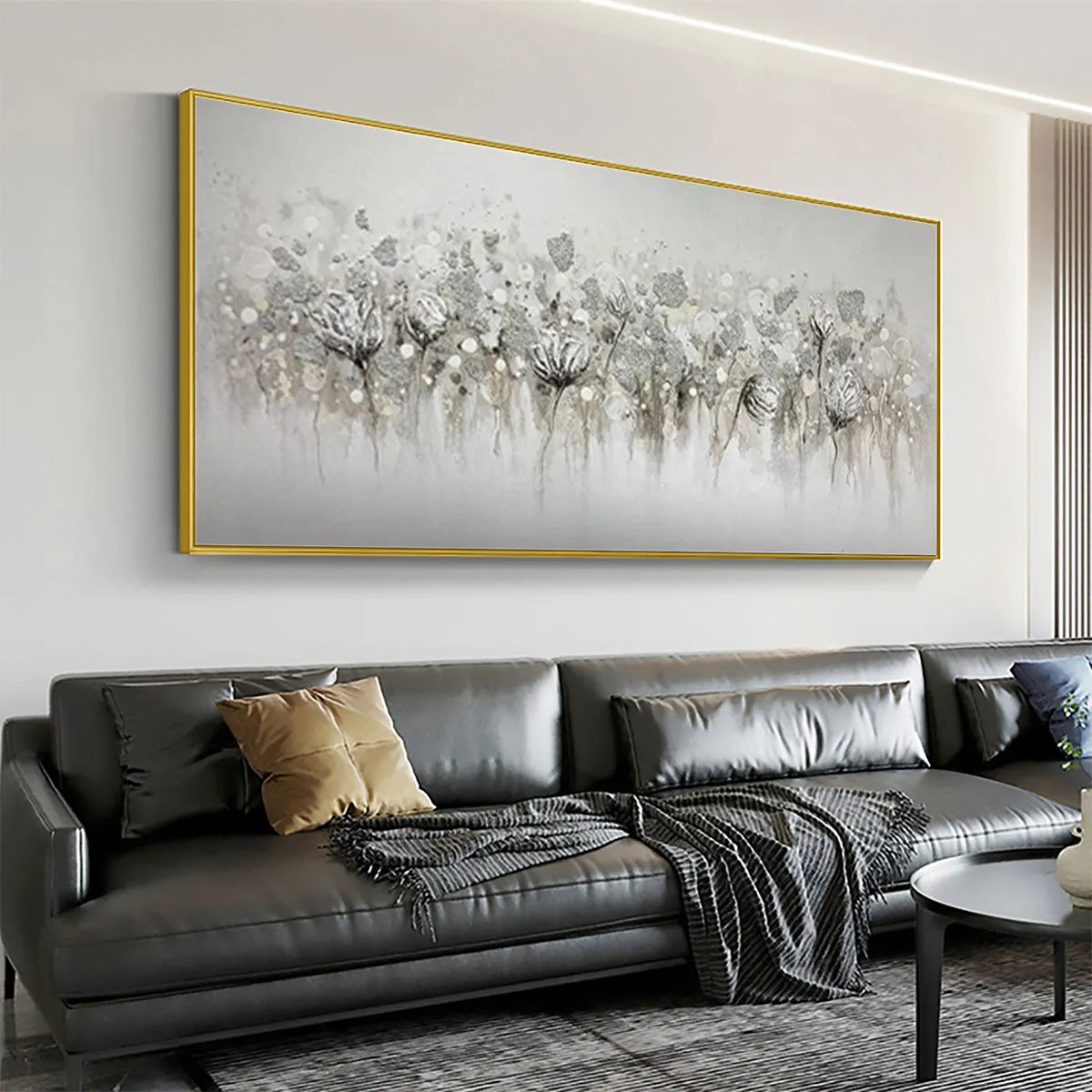 Silver Mist – Minimalist Floral Oil Painting, view 2
