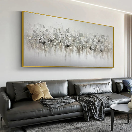 Silver Mist – Minimalist Floral Oil Painting, view 2