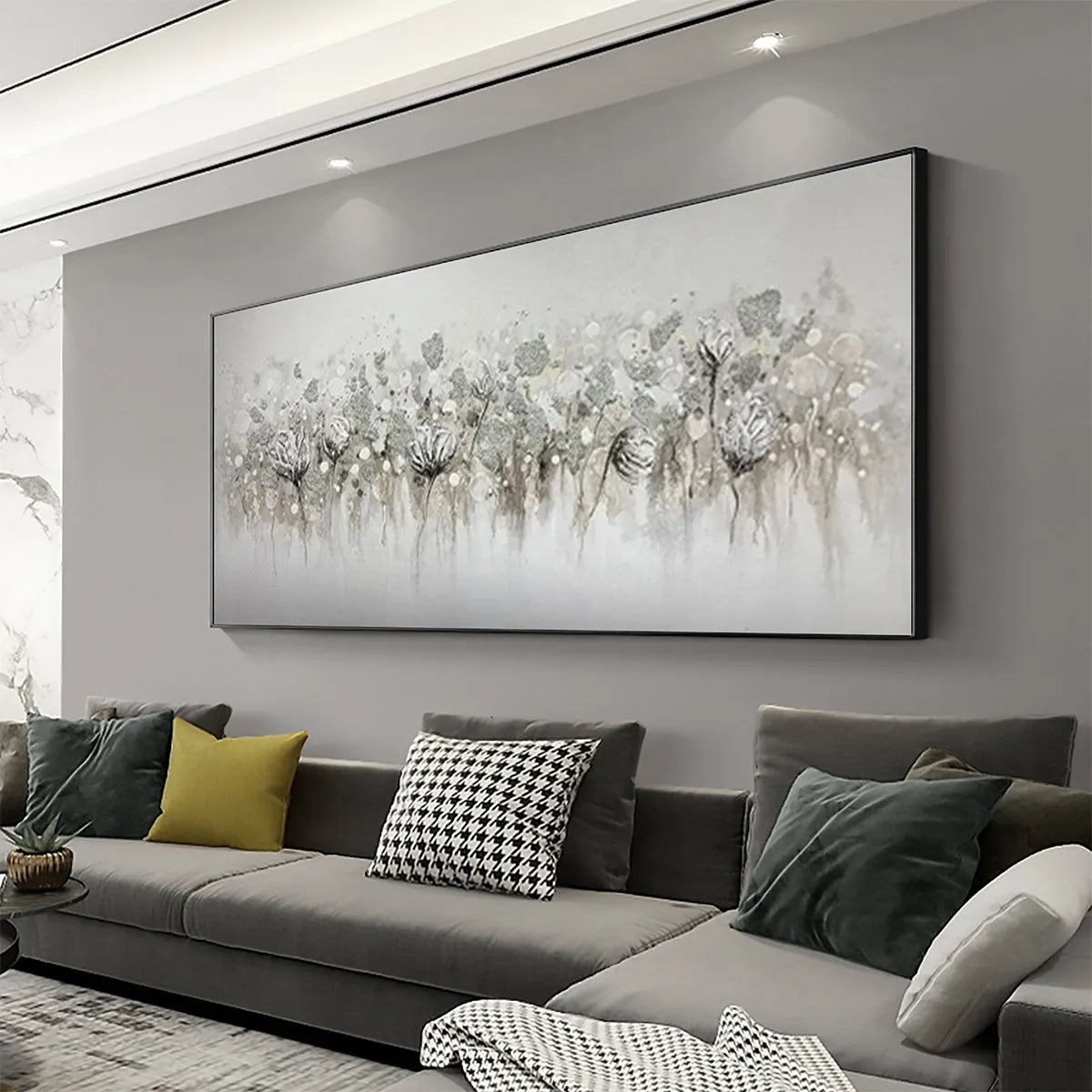 Silver Mist – Minimalist Floral Oil Painting, view 5