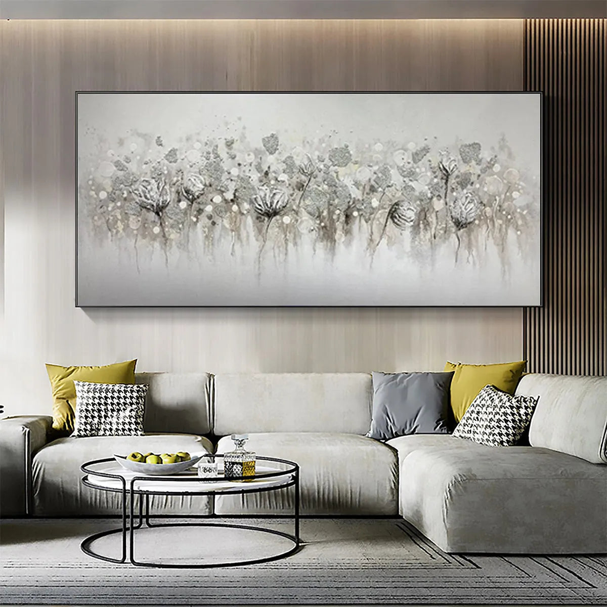 Silver and Grey Minimalist Floral Oil Painting – Silver Mist