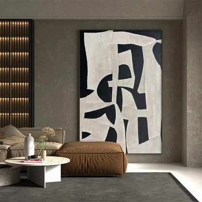 Black and White Wabi-Sabi Abstract Oil Painting – Black And White Abstract